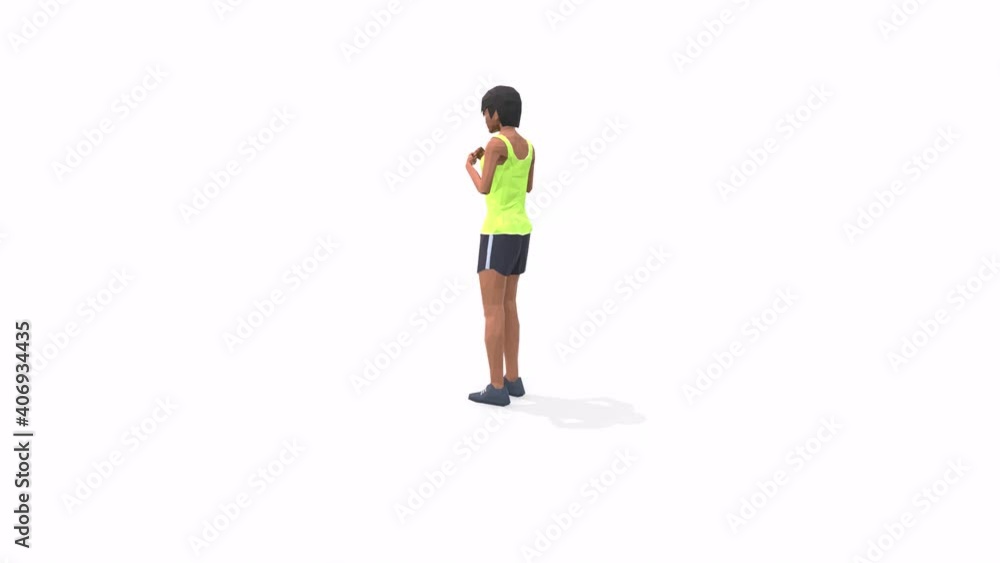 Woman exercise animation 3d model on a white background in the yellow t-shirt. Low Poly Style Woman exercise animation 3d model on a white background in the yellow t-shirt. Low Poly Style