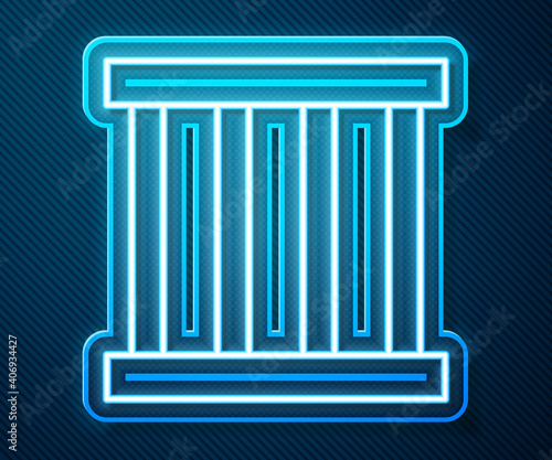 Glowing neon line Prison window icon isolated on blue background. Vector.