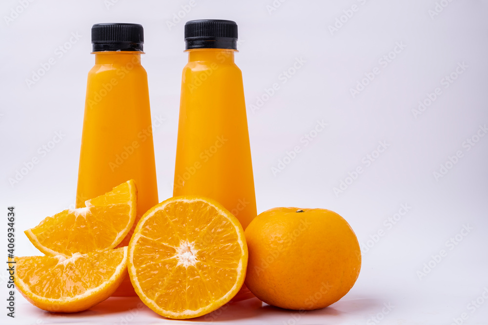 Fresh orange and Orange juice on white background Fresh orange and Orange juice on white background