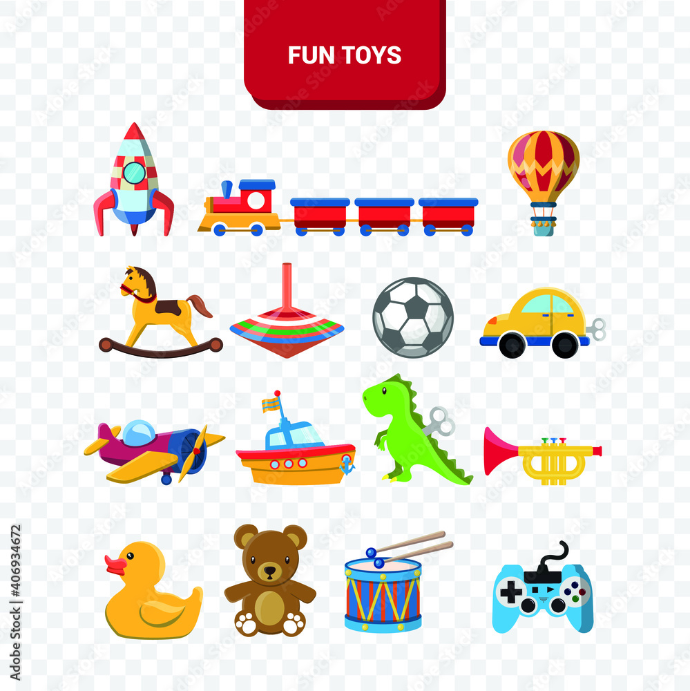 Fototapeta premium Vector image. Cute vector objects of kids toys. Funny images.