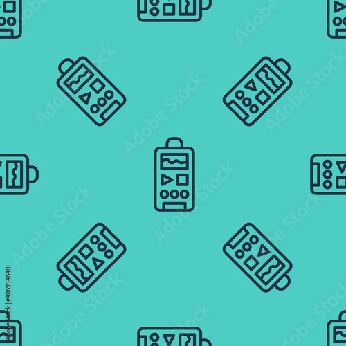 Black line Dictaphone icon isolated seamless pattern on green background. Voice recorder. Vector.