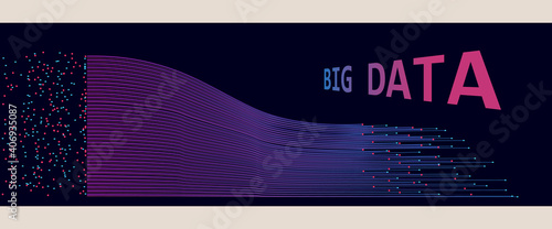 Visual abstraction of big data with lines and two types of points. Abstract background with stripes and gradient.