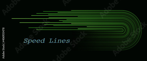 Waves lines flowing dynamic pattern in green colors over dark background as concept of speed, AI technology, communication.