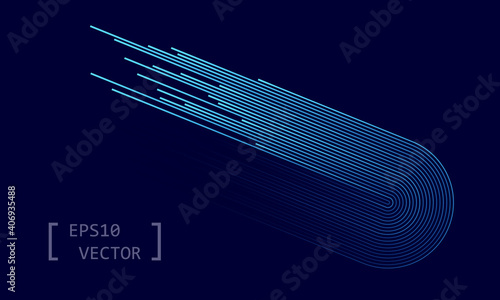 Waves lines flowing dynamic pattern in blue colors over dark background as concept of speed, AI technology, communication.