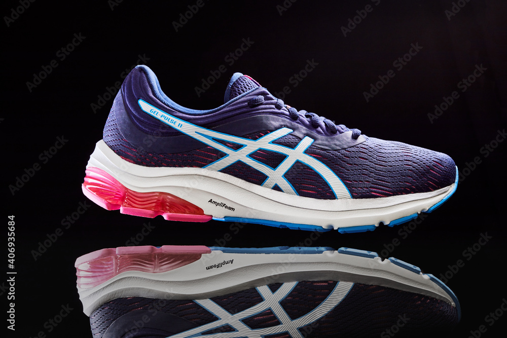 Zhlobin, Belarus - January 10, 2021: ASICS GEL PULSE Running Shoes. ASICS  is a Japanese athletic equipment company which produces cushioning  footwear. Stock Photo | Adobe Stock