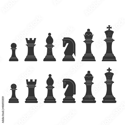 Set of Silhouette Chess Icons on White Background.