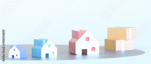 Small Houses and Property investment and inspiration Paper housing Family Concept on Green Background - 3d rendering