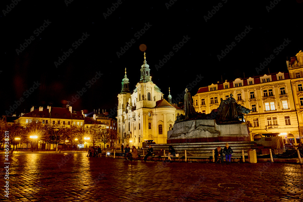 Old Town square in Prague at night
