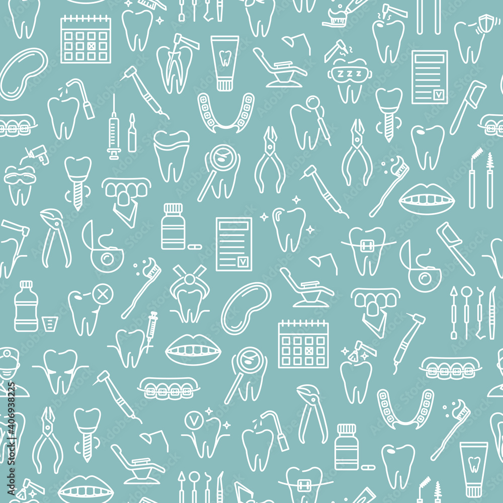 Seamless pattern with line dentistry icons. Dental flat vector elements. Seamless pattern with line dentistry icons. Dental flat vector elements.
