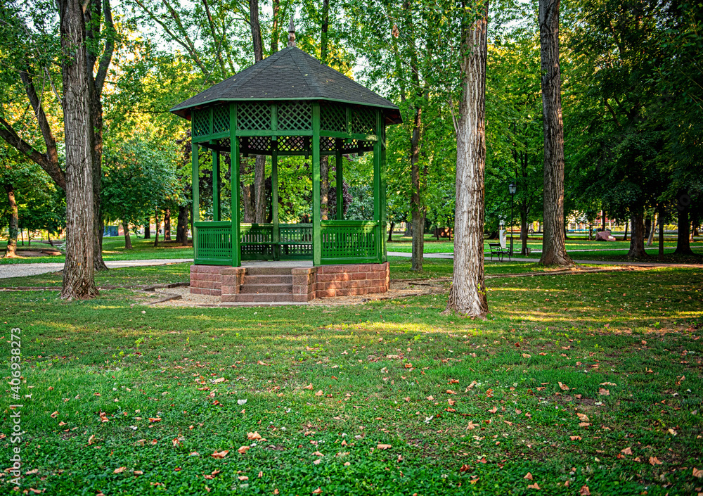 Nice wooden pavilon in the park at lake Balaton Nice wooden pavilon in the park at lake Balaton