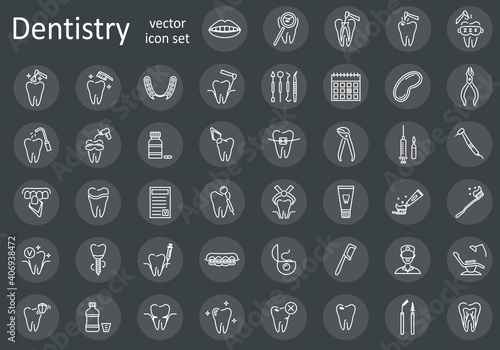 Set of line dentistry icons. Dental flat vector elements.