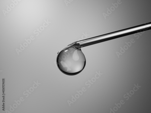 Drop of liquid on medical needle
