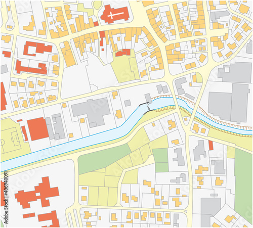 Imaginary cadastral map of an area with buildings and streets