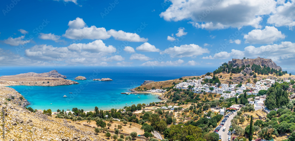 Landscape with Lindos village of Rhodes, Greece