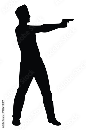 Gangster boy with pistol gun silhouette vector on white background