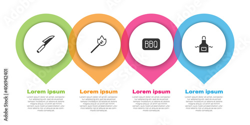Set Knife, Burning match with fire, Barbecue and Kitchen apron. Business infographic template. Vector.
