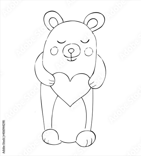 Bear plush toy painted with a black line on a white background.