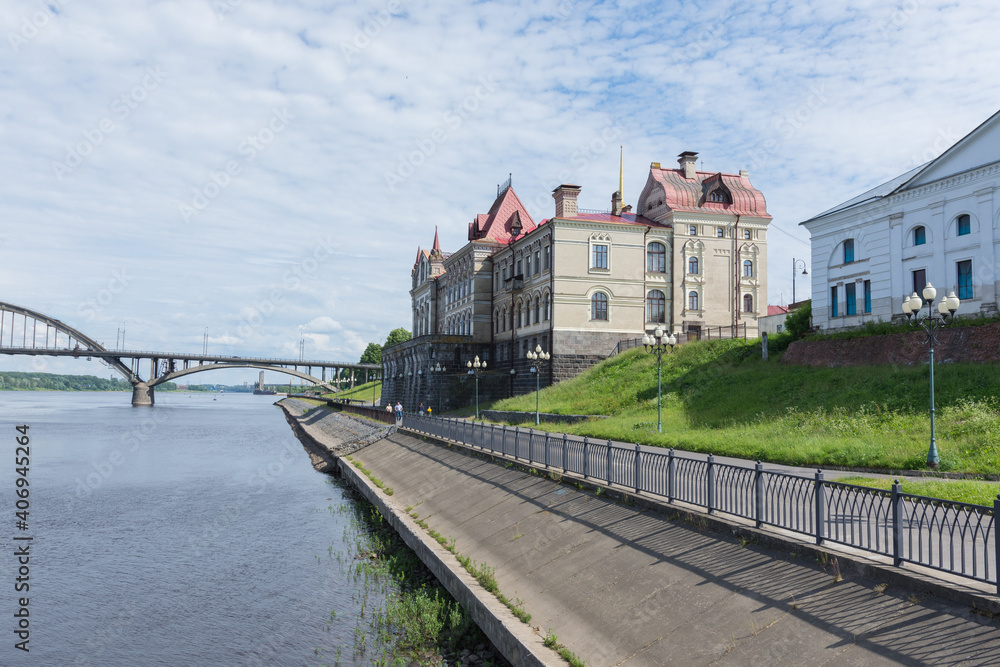 View of the Volga and the grain exchange on the river embankment