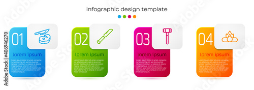 Set line Steak meat and knife, Bread, Kitchen hammer and Campfire. Business infographic template. Vector.
