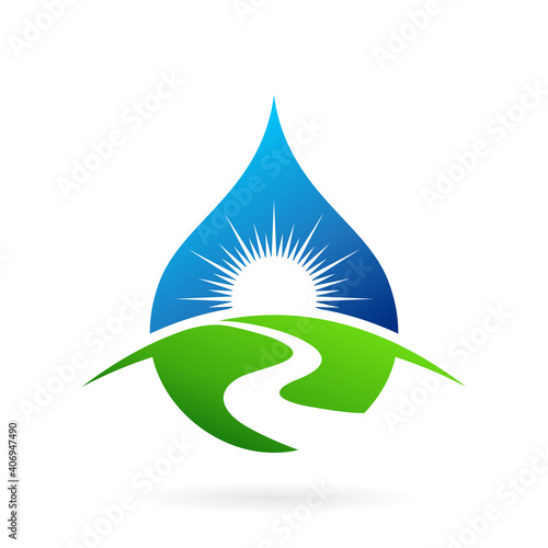sun water drop river logo