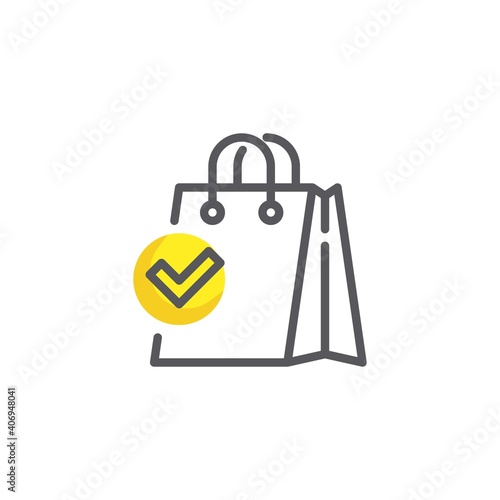Order confirm line icon. linear style sign for mobile concept and web design. Shopping bag and check mark outline vector icon. Symbol, logo illustration. Vector graphics