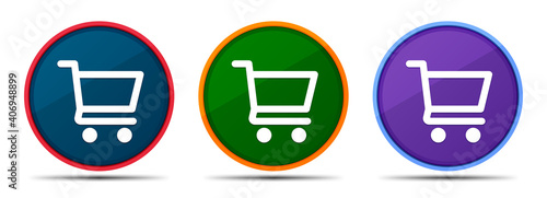 Shopping cart icon silky smart flat round buton set illustration