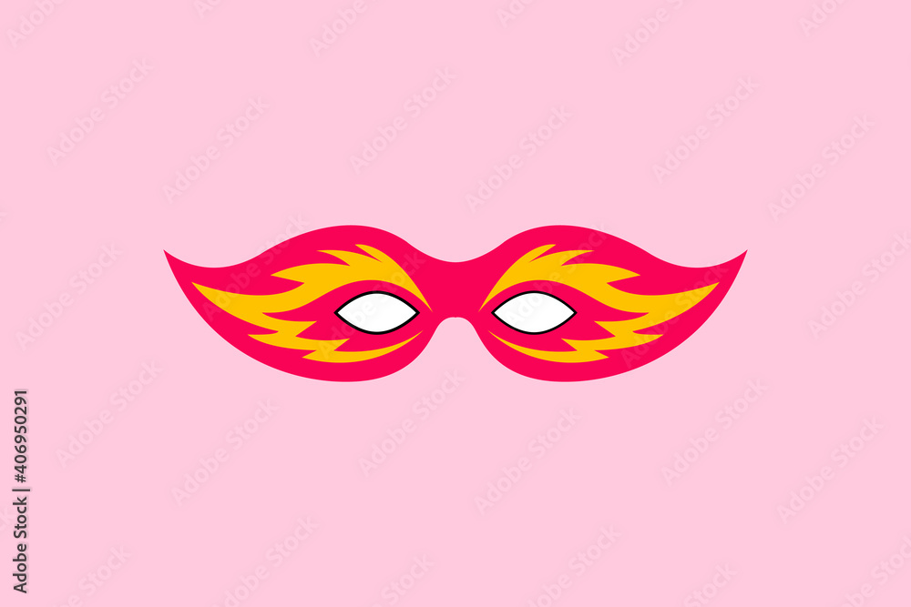mardi gras carnival red mask with yellow outline design . Fat tuesday, carnival, festival. Vector isolated on white background. For greeting card, banner, gift packaging, poster 
