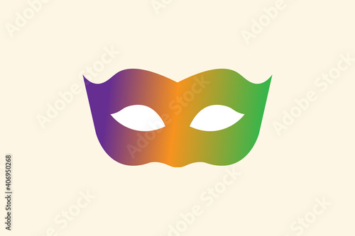 mardi gras carnival party design with purple mask . Fat tuesday, carnival, festival. Vector isolated on white background. For greeting card, banner, gift packaging, poster. 