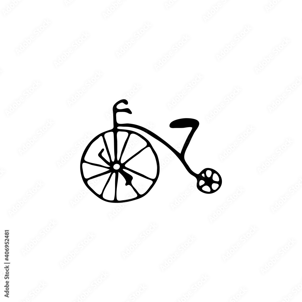 Doodle images of modes of transport. Hand-drawn illustration of a vehicle. Bicycle