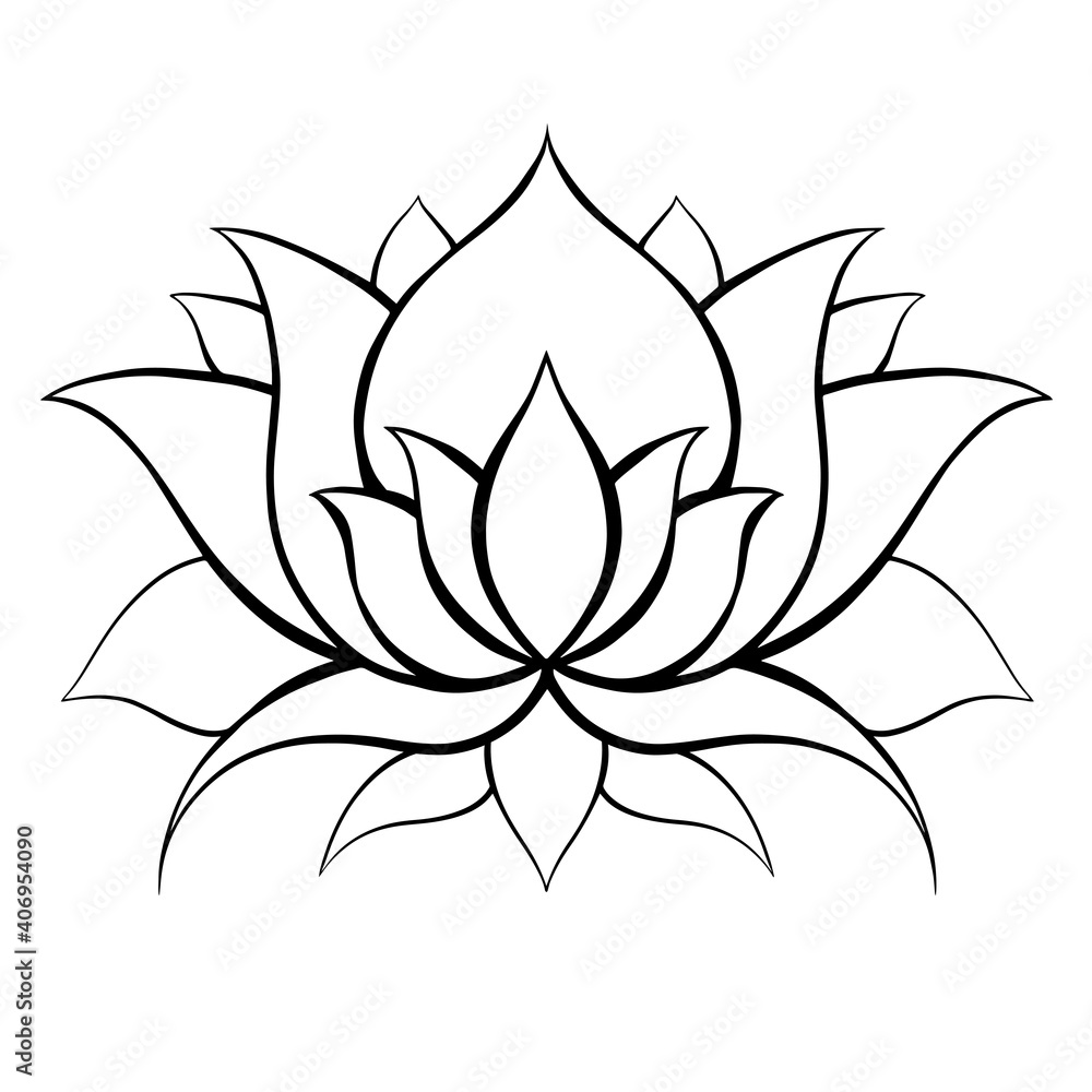 Outline lotus. Delicate water flower. Natural sacred symbol for spa and yoga. Vector contour lily for logo, icon, banner and your design Outline lotus. Delicate water flower. Natural sacred symbol for spa and yoga. Vector contour lily for logo, icon, banner and your design