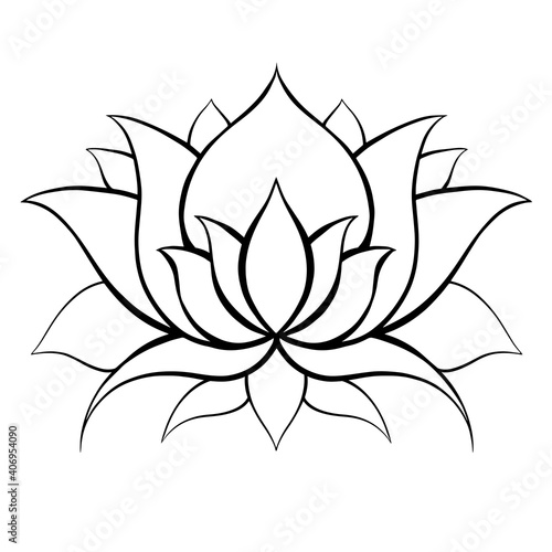 Outline lotus. Delicate water flower. Natural sacred symbol for spa and yoga. Vector contour lily for logo, icon, banner and your design