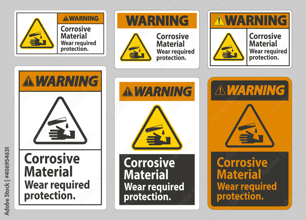 Warning Sign Corrosive Materials,Wear Required Protection Warning Sign Corrosive Materials,Wear Required Protection