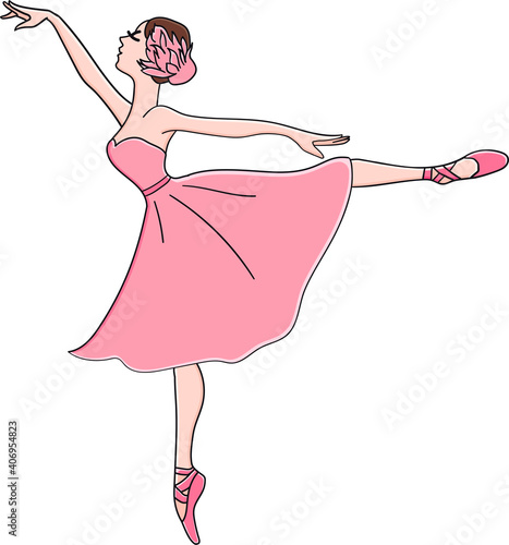 Vector illustration of cute cartoon ballerinas in pink tutu dresses on a white background. Ballet dance illustration