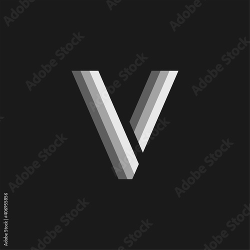 Vector Logo Letter Grey Glowing V