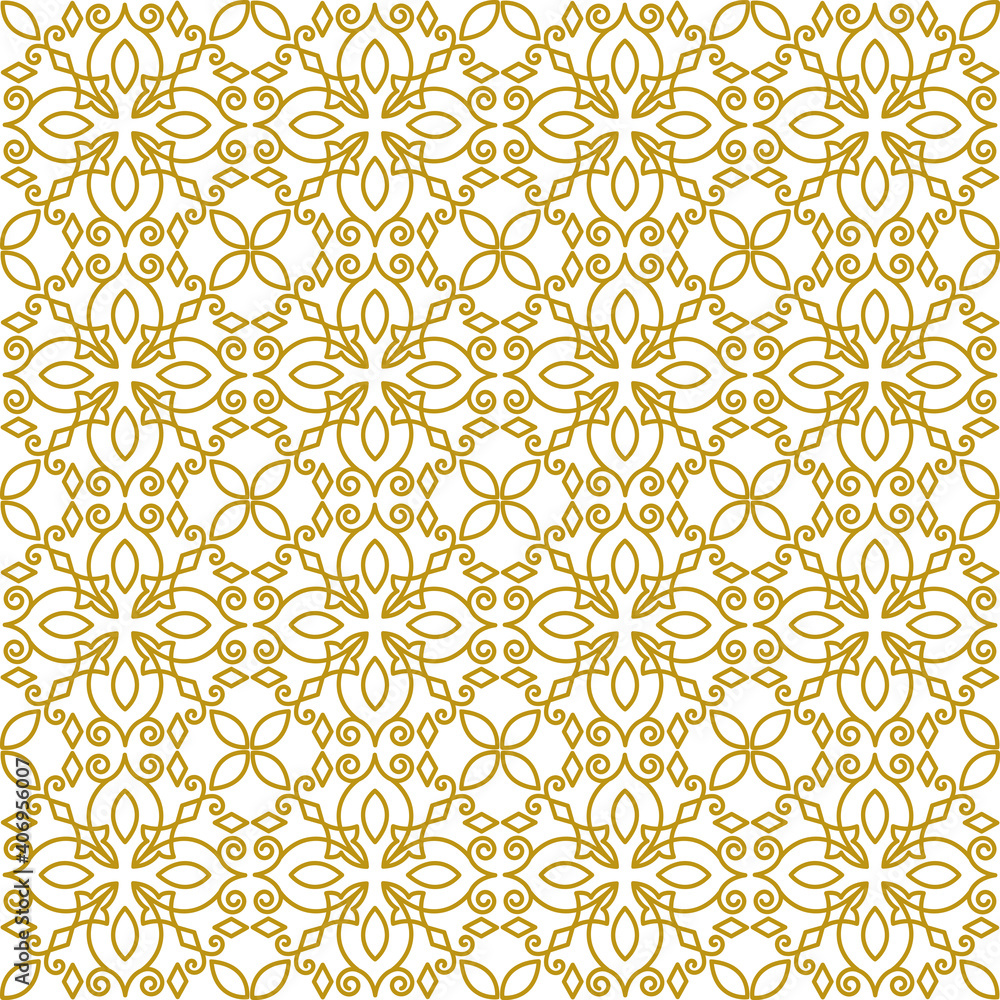 Vintage design element. Vector seamless pattern with floral ornament. Gold rich illustration for wallpaper.