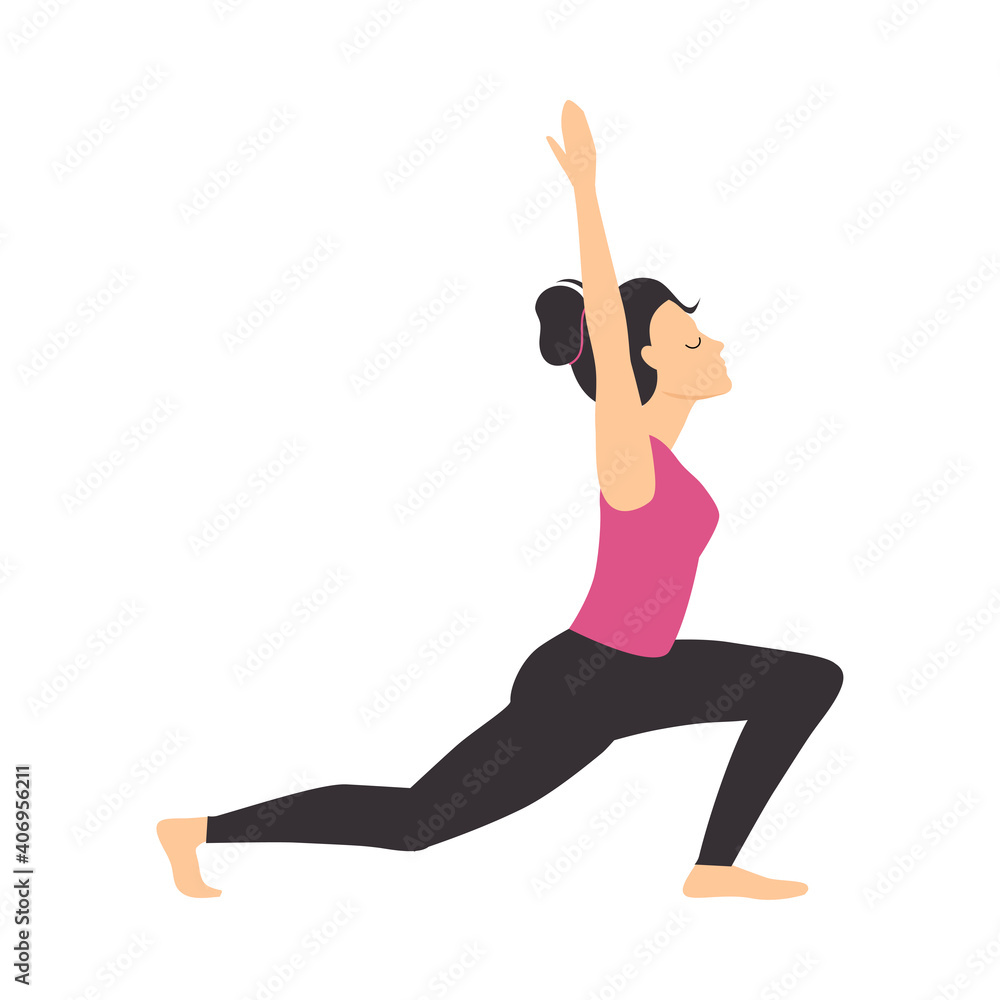 Girl Doing Yoga Exercise, Slim Sporty Young Woman Practicing Yoga Flat Style Vector Illustration