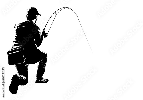 Fly fisherman fishing.graphic fly fishing.clip art black fishing on white background - Vector