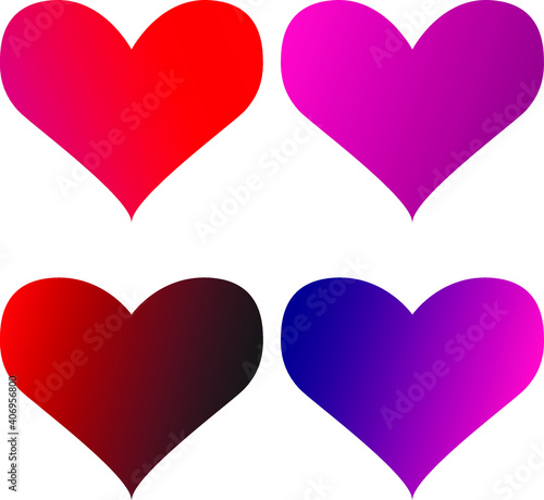 Four shaded red hearts vector shape for valentines day holiday, colorful dark red/black heart shape with gradient colorization