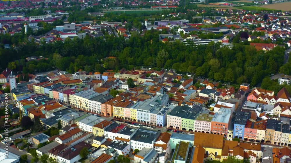 Aerial view of the city Mühldorf in Germany, Bavaria on a sunny spring day afternoon. Aerial view of the city Mühldorf in Germany, Bavaria on a sunny spring day afternoon.