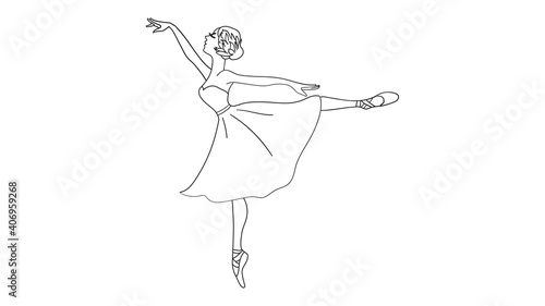 Ballerina - ballet dancer hand-drawn illustration. Expressive unique pattern for wall decoration, poster, postcard, t-shirt design. Vector image - a woman in a ballet tutu in a performance position.