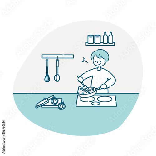 料理をする男性