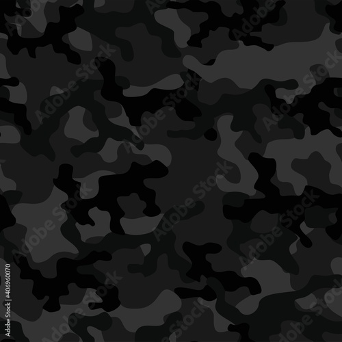 Black camouflage seamless pattern. Army texture. Night design. Vector