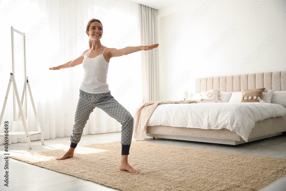 Young woman doing exercises at home. Morning fitness Young woman doing exercises at home. Morning fitness