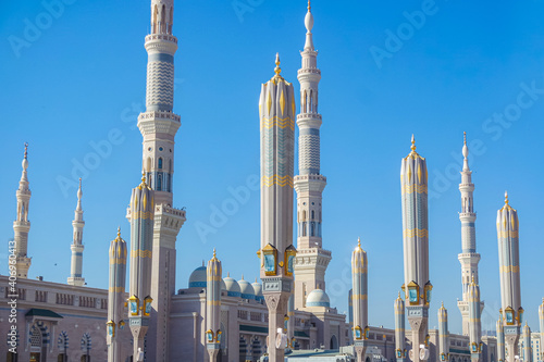 Exterior Design of Nabawi Mosque (Prophet's Mosque), Medina. Masjid Nabawi the second holiest site in Islam. photo
