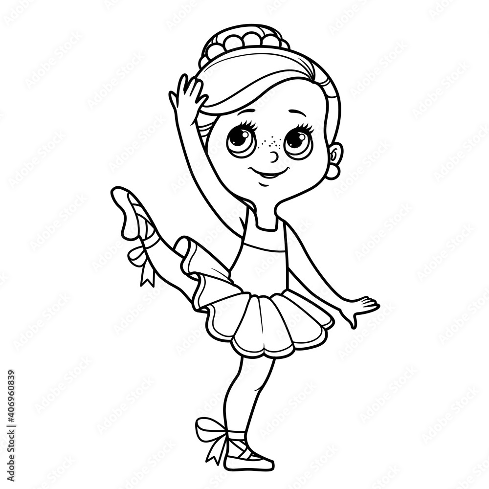 Cute cartoon ballerina girl in tutu outlined for coloring isolated on a white background Cute cartoon ballerina girl in tutu outlined for coloring isolated on a white background
