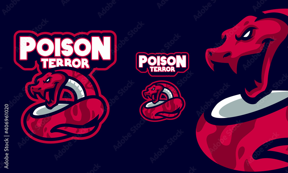 ANGRY RED SNAKE MASCOT SPORTS LOGO ILLUSTRATION