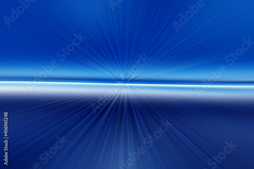 Abstract radial blur surface in dark blues and light blues tones. Abstract blue background with radial, radiating, converging lines. The background is divided into two parts. 