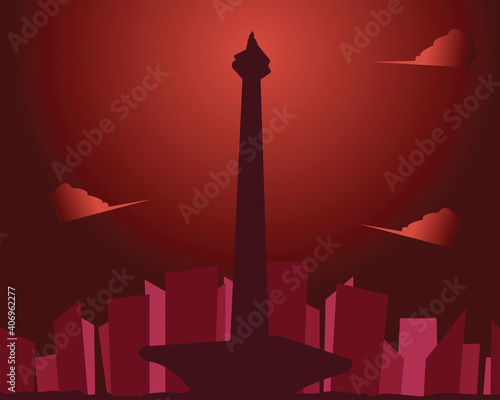 illustration vector design graphic of red night in jakarta