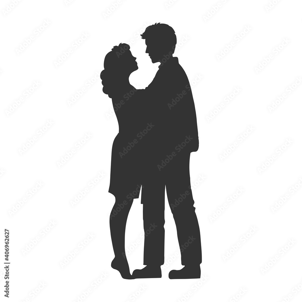 silhouette of couple in love sketch raster