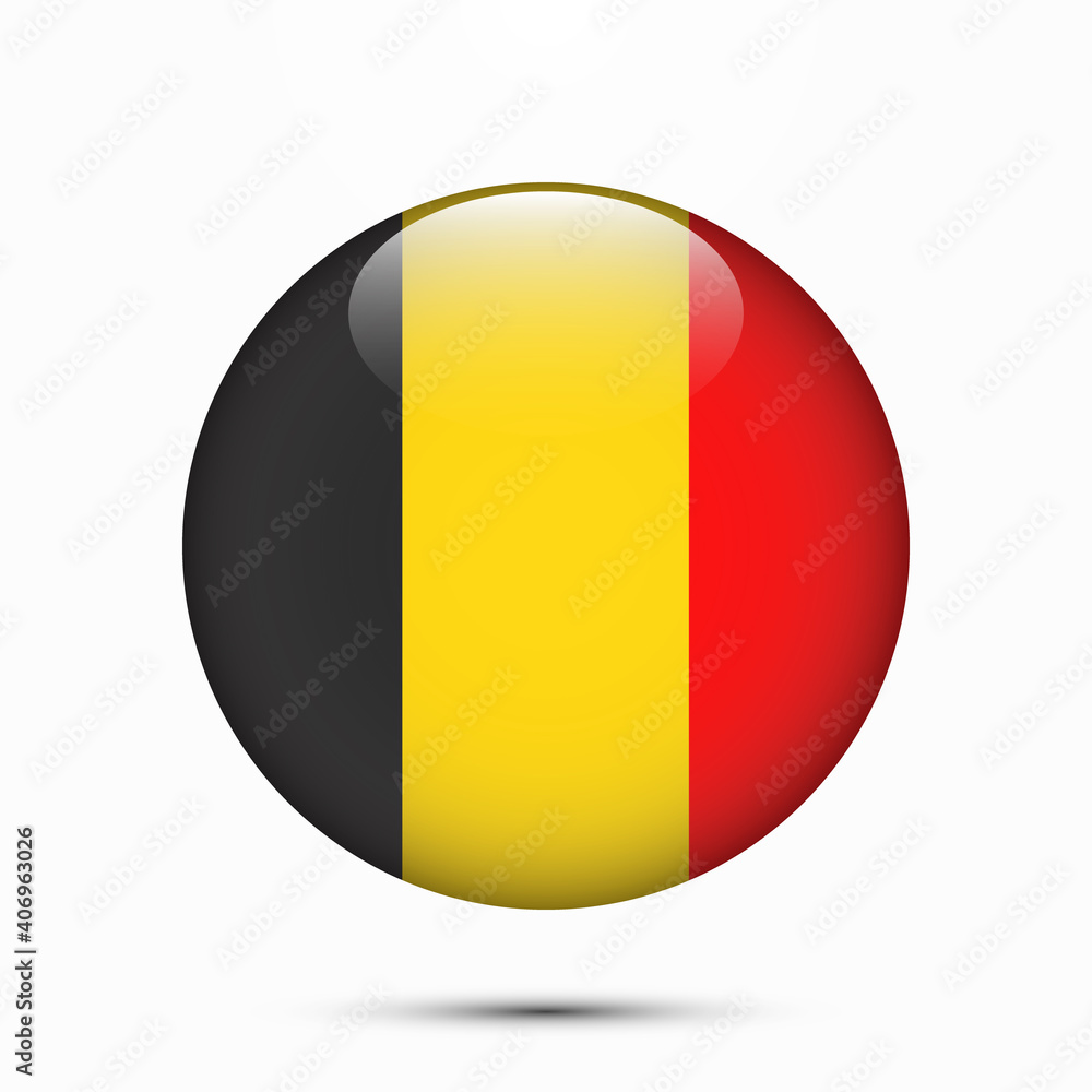 Belguim flag vector circle shape button. Clear circle isolated Belguim flag background button. Transparent glossy glass button. Vector Illustration
